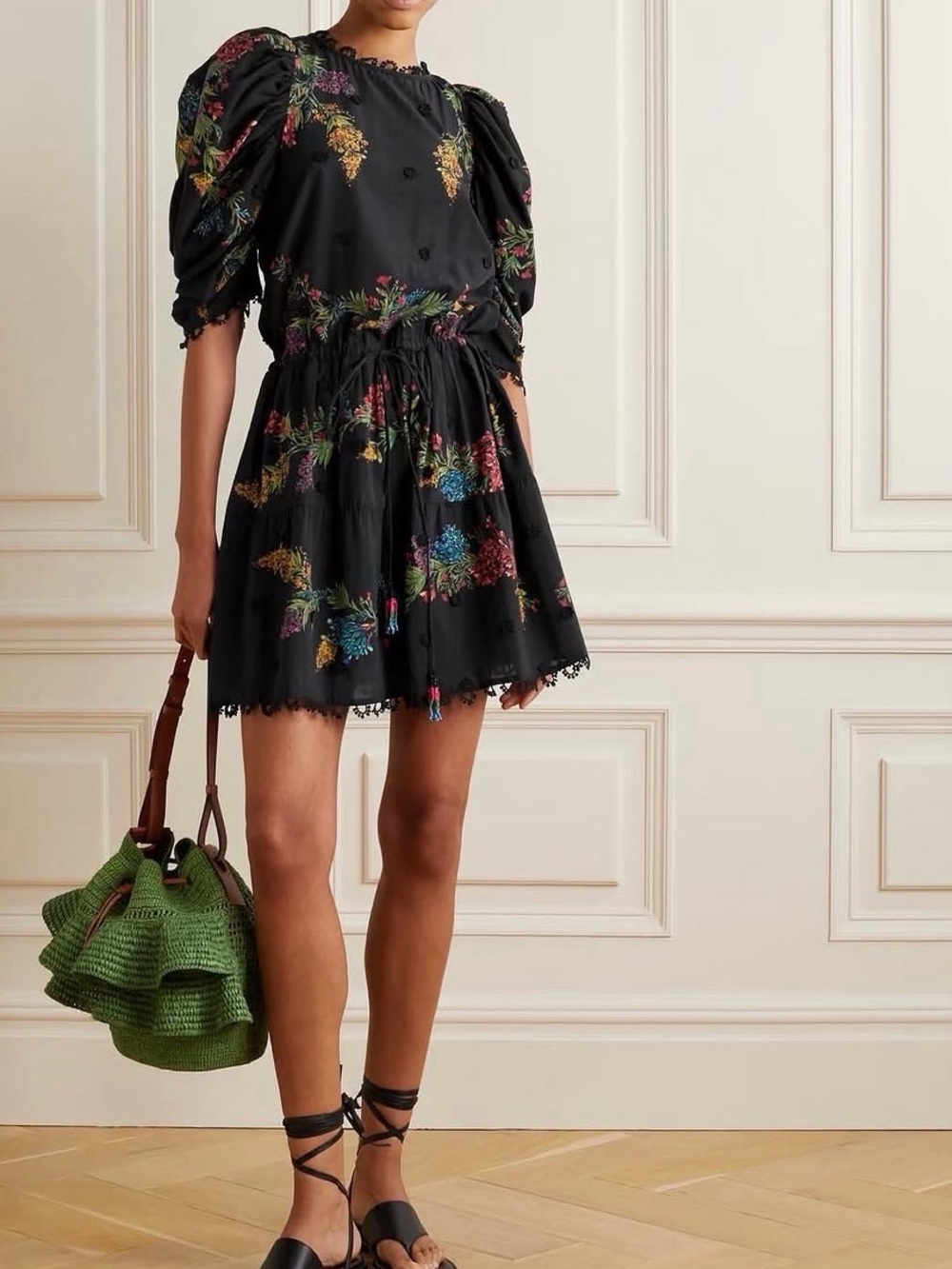 NWT FARM RIO Louise Floral Embroidered A-Line Mini Dress